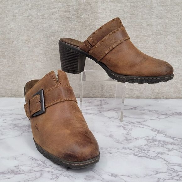 BOC Born Concepts Brown Leather Split Toe Buckel Heel Mule Women's Size 11 - Picture 1 of 14